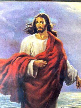 Vintage Jesus Walking On Water Print Gold Tone Metal Frame 9"x 11"